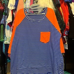 Blue and Orange Striped Ladies Shirt